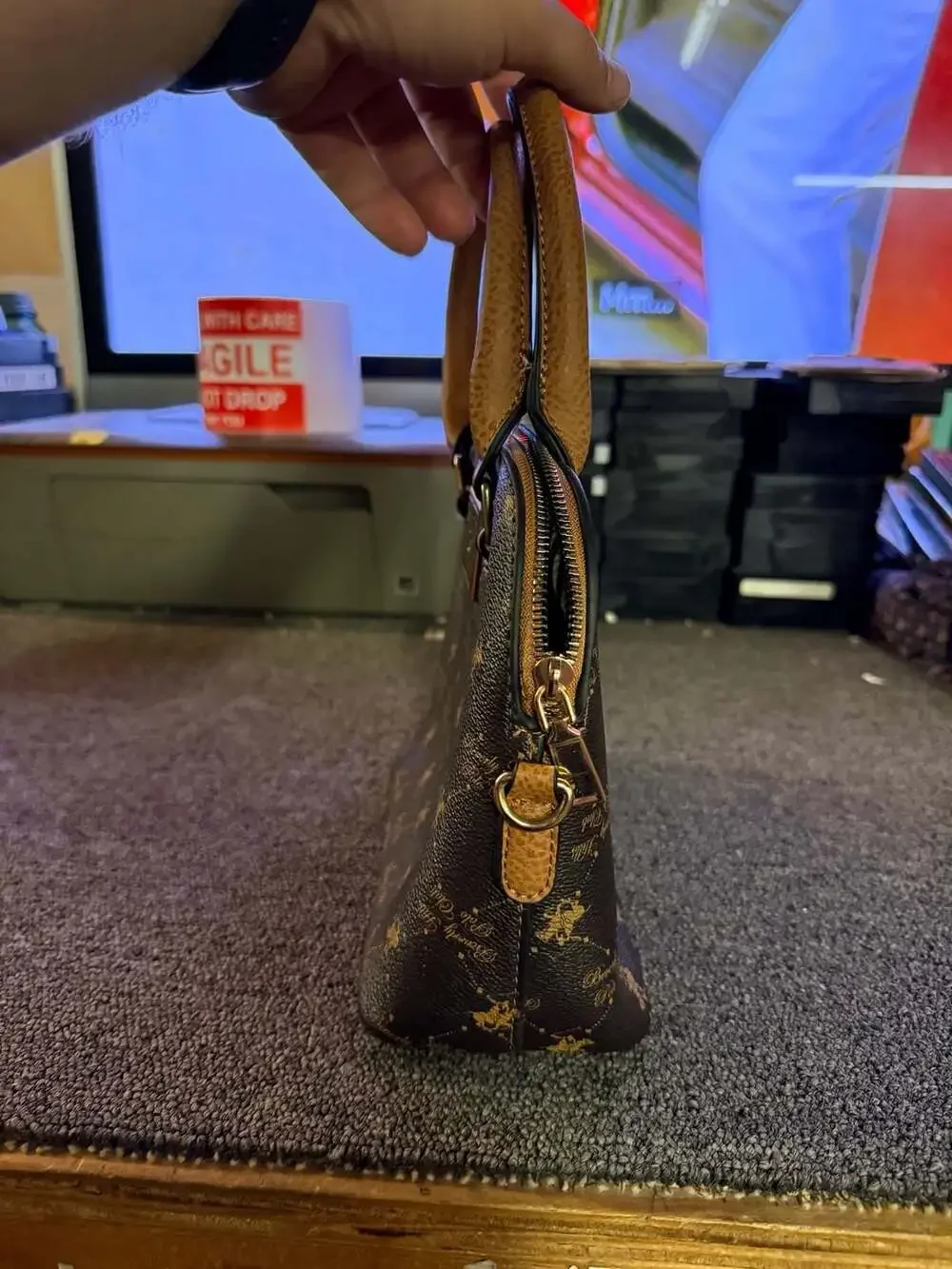 Beverly Hills Polo Club Monogram Brown Satchel Handbag